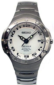 This is a picture of a 2003 Seiko AutoRelay Premier, Stainless Steel, with a white dial